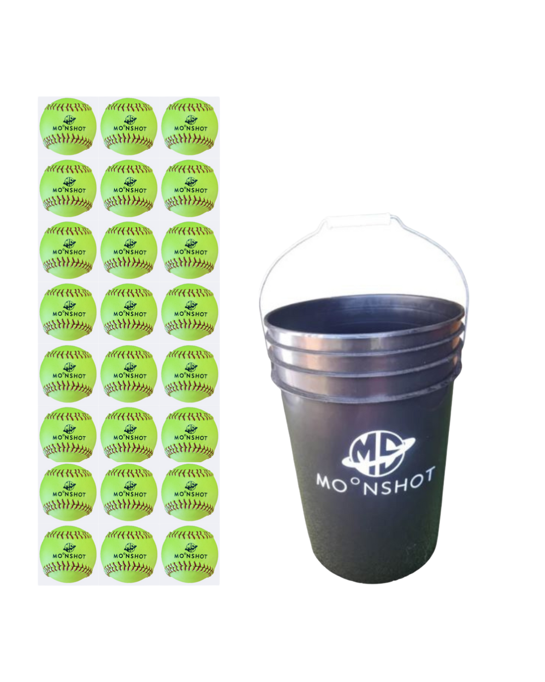 Moonshot - Bucket of Softballs (24 Moonshot Leather balls and bucket)