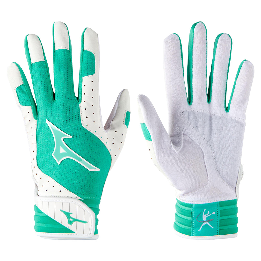 Mizuno Finch batting gloves white and mint