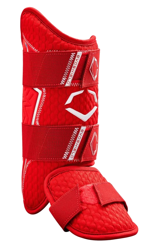 EvoShield Pro-SRZ 2.0 red batter's leg guard front view