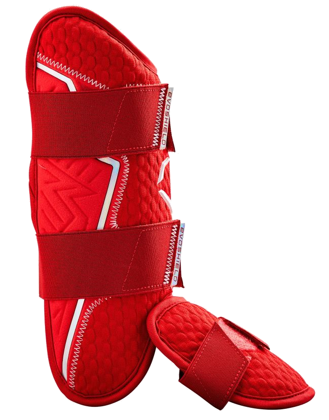 EvoShield Pro-SRZ 2.0 red batter's leg guard side view