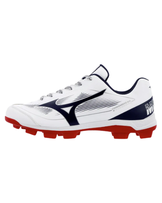 Mizuno Cushion Revo - Molded Cleats (White/Navy/Red)