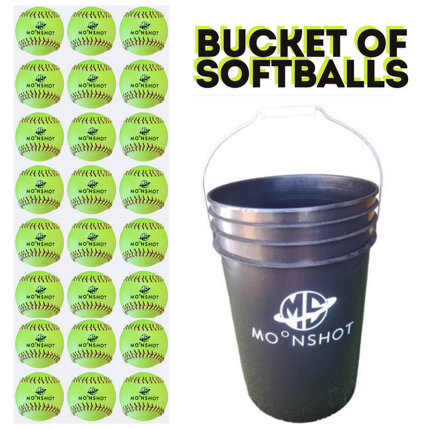 Moonshot - Bucket of Softballs (24 Moonshot Leather balls and bucket)