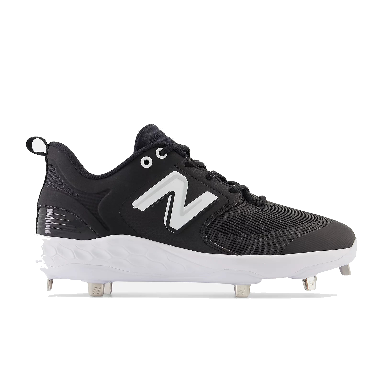 New Balance Fresh Foam X 3000 V6 black metal cleat side