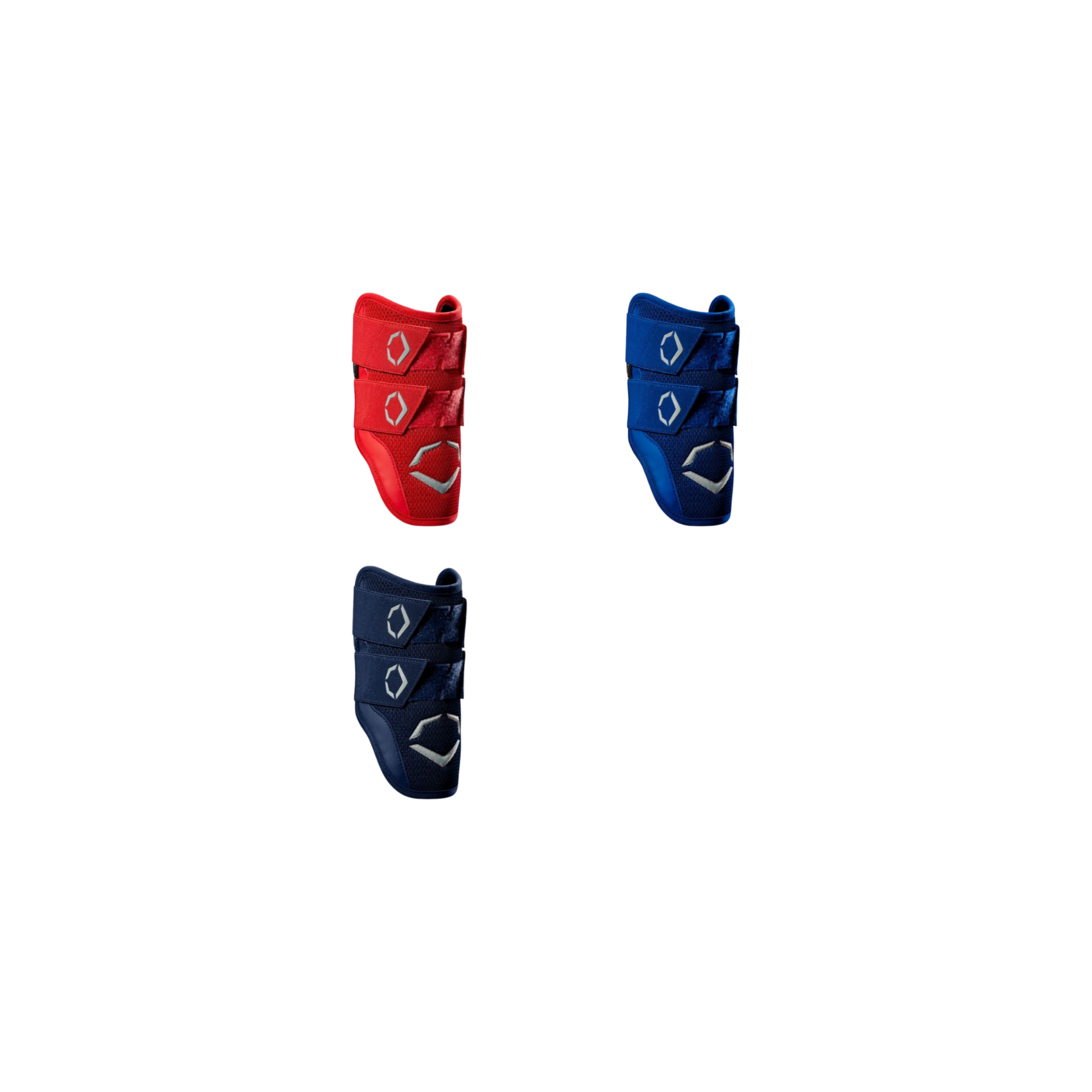 EvoShield Pro-SRZ 2.0 double-strap elbow guards in red, blue and navy