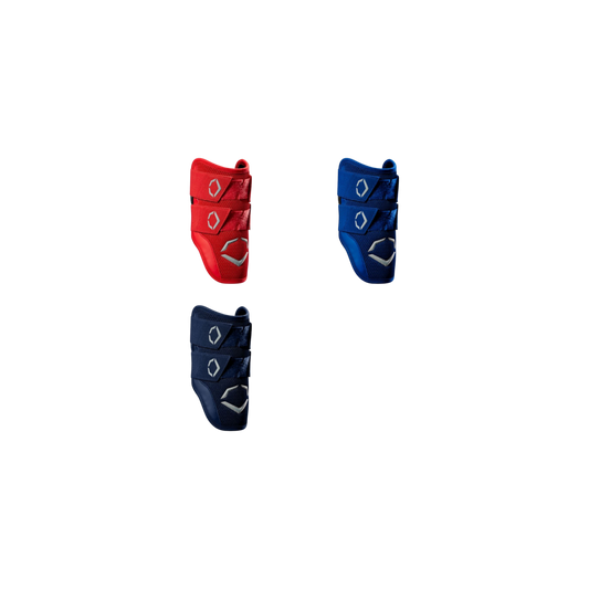 EvoShield Pro-SRZ 2.0 double-strap elbow guards in red, blue and navy