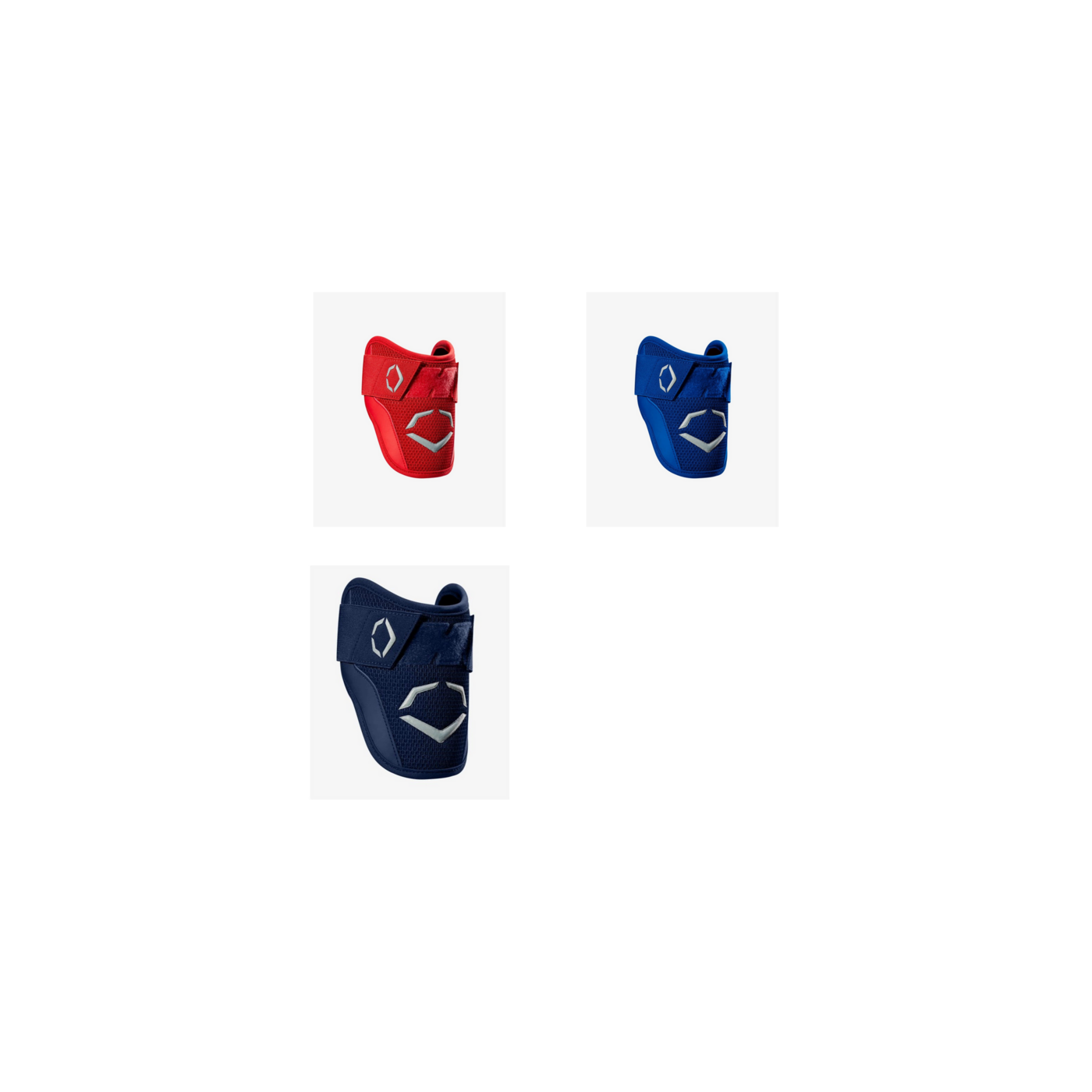 EvoShield SRZ elbow guards in red, blue and navy