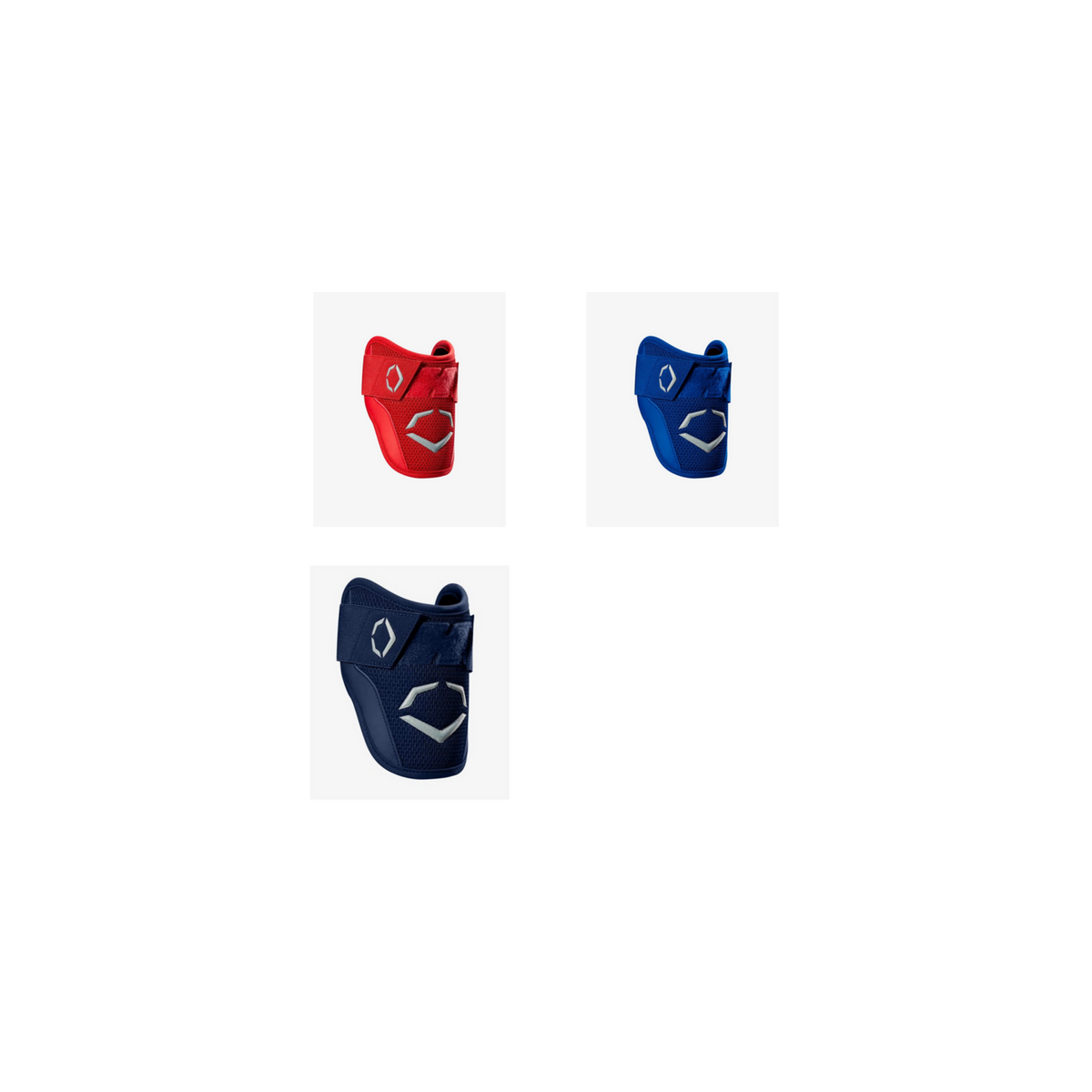 EvoShield SRZ elbow guards in red, blue and navy