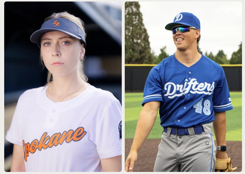 Players wearing custom jerseys and headwear