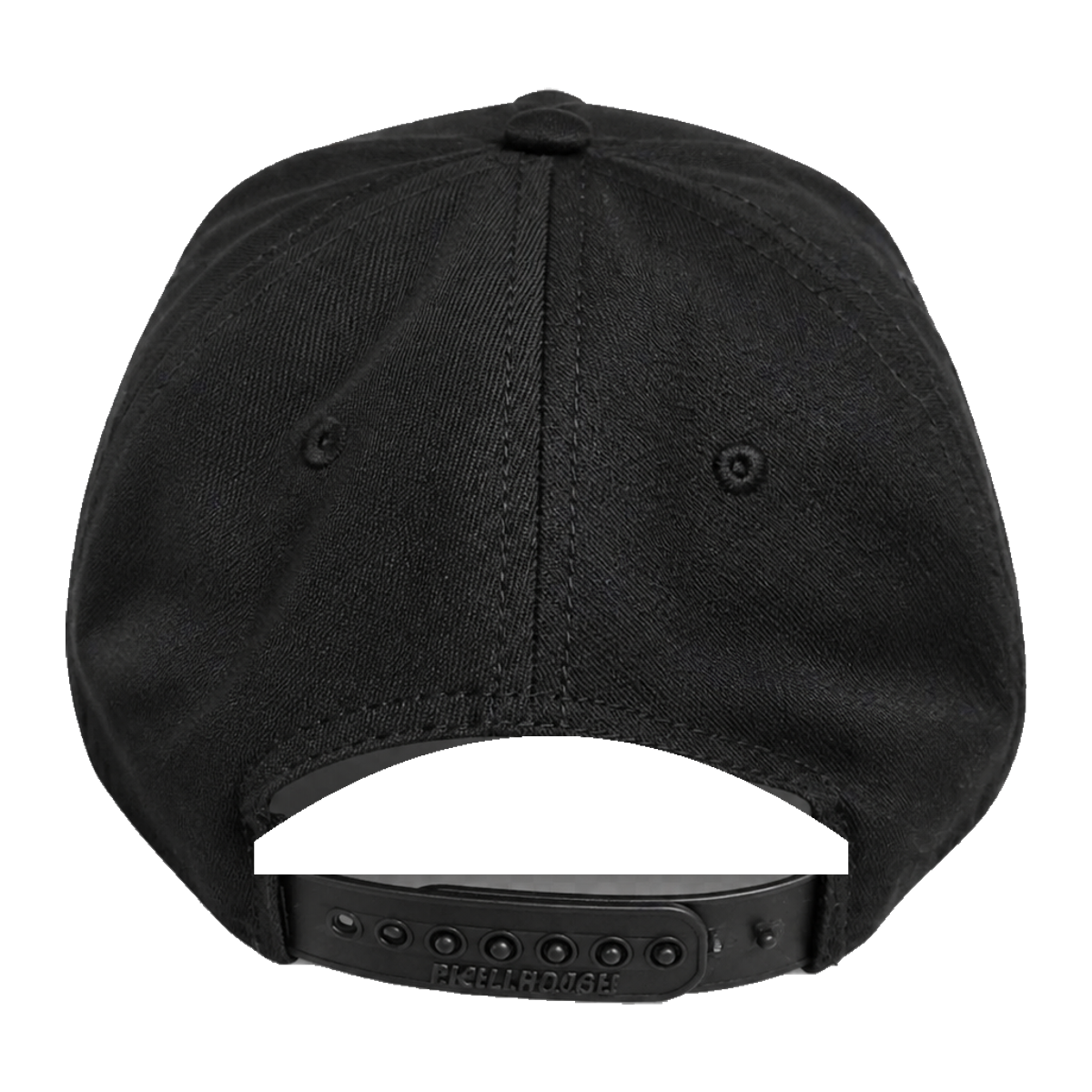 Black Fieldhouse adjustable snapback cap, rear view