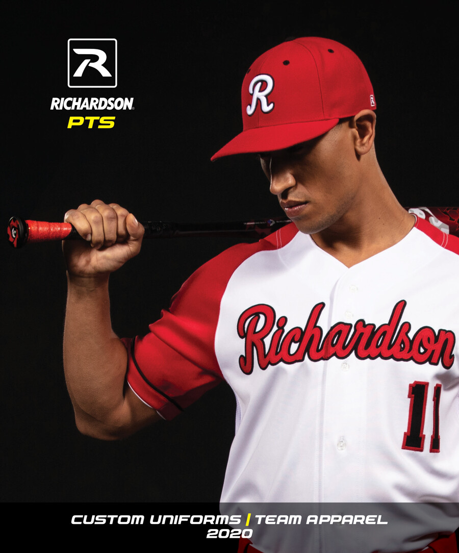 Baseball player wearing a red and white jersey and cap