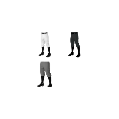 Adult knee-length baseball and softball pants in white, grey and black