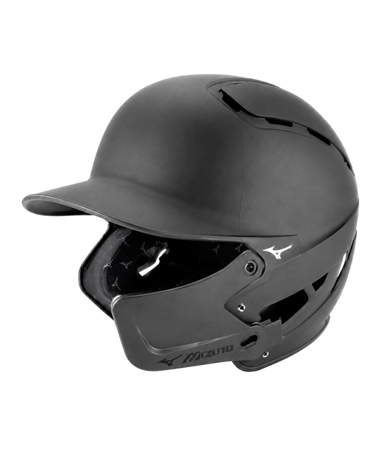 Black Mizuno B6 batting helmet with C-Flap for a right-handed hitter