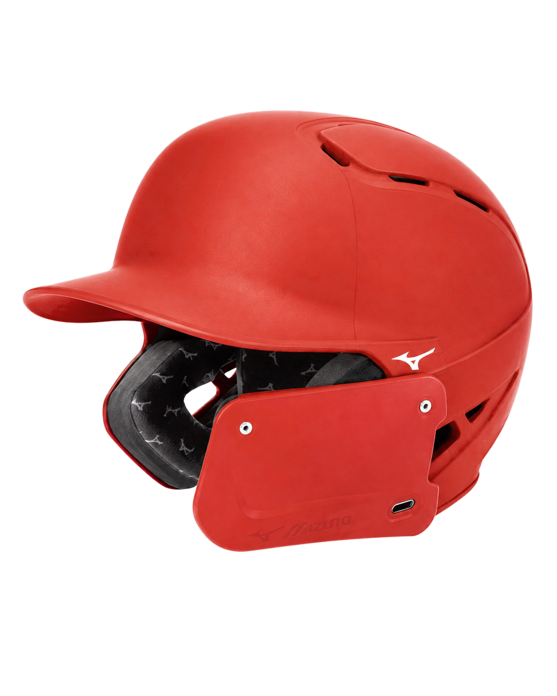 Red Mizuno B6 batting helmet with C-Flap for a right-handed hitter