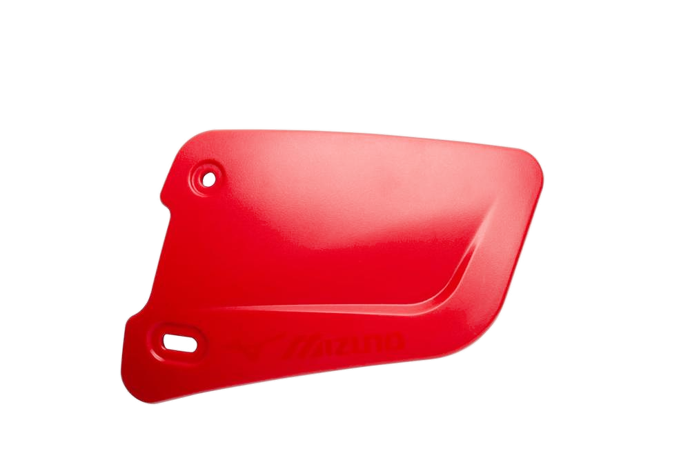 Red Mizuno batter's face protector
