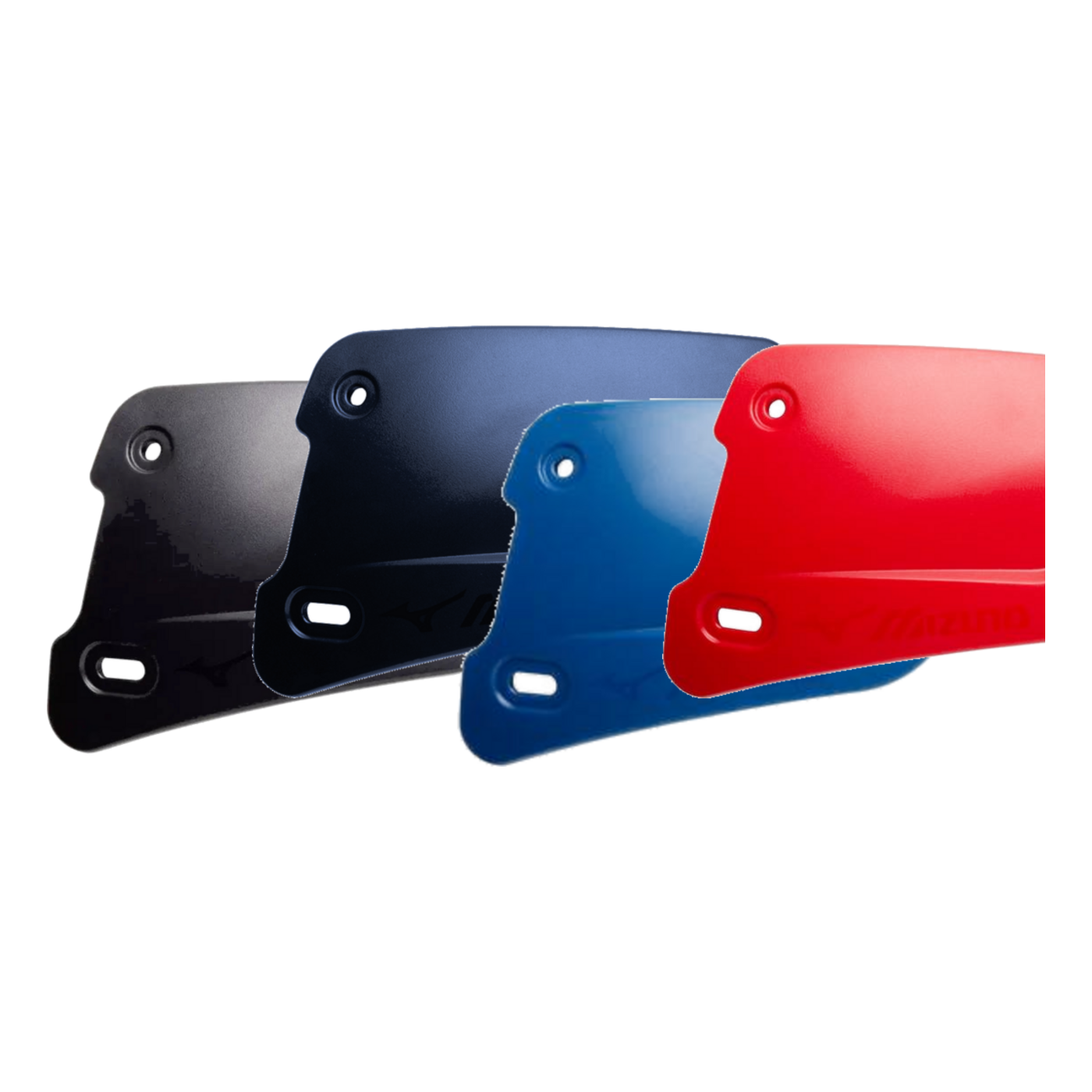 Mizuno batter's face protectors in black, navy, blue and red