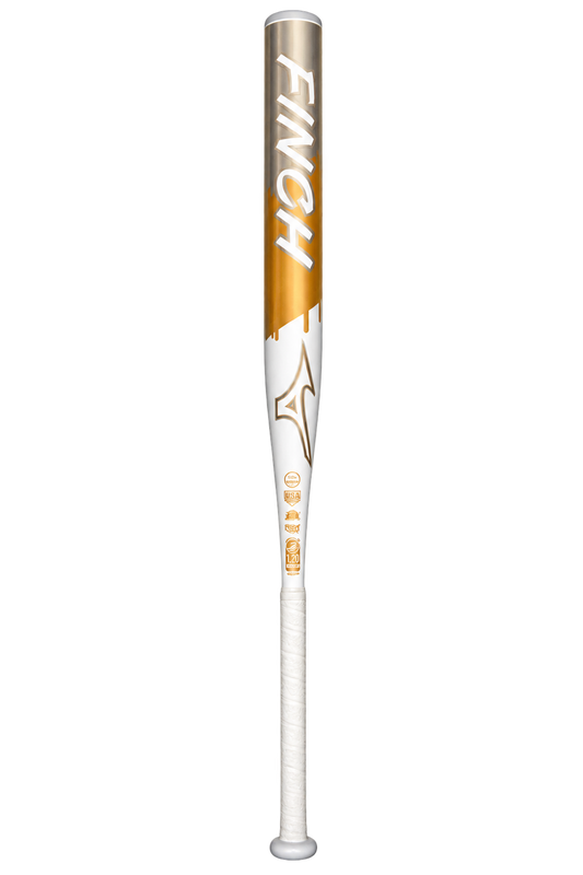 Mizuno Finch -13 fastpitch softball bat in white and gold, full bat