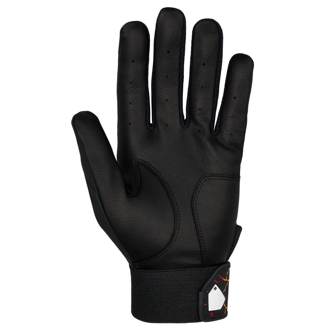 Mizuno MVP batting gloves in black and orange, palm view