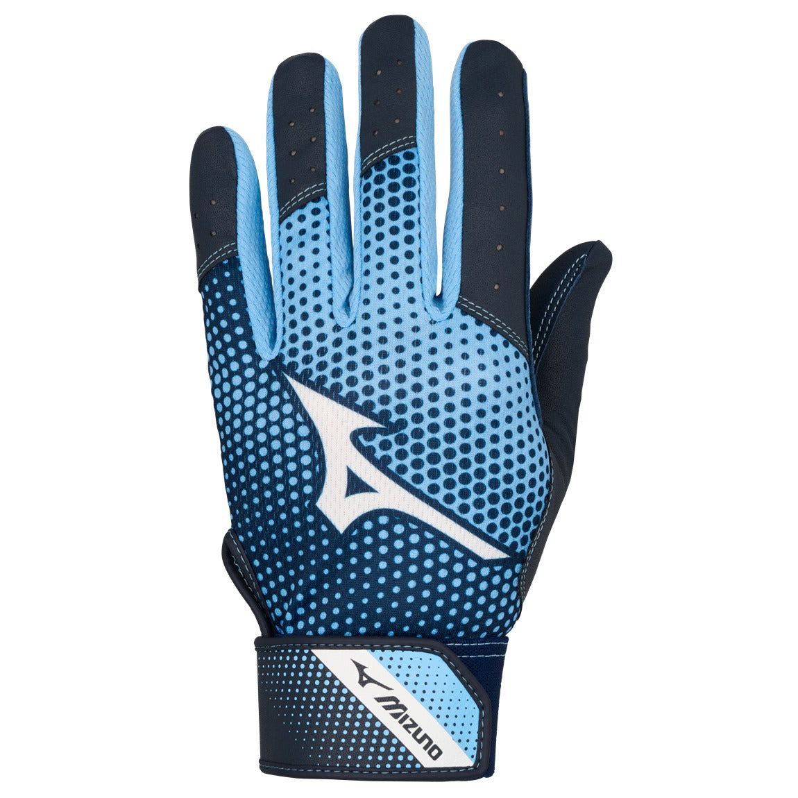 Mizuno MVP batting gloves in navy and light blue