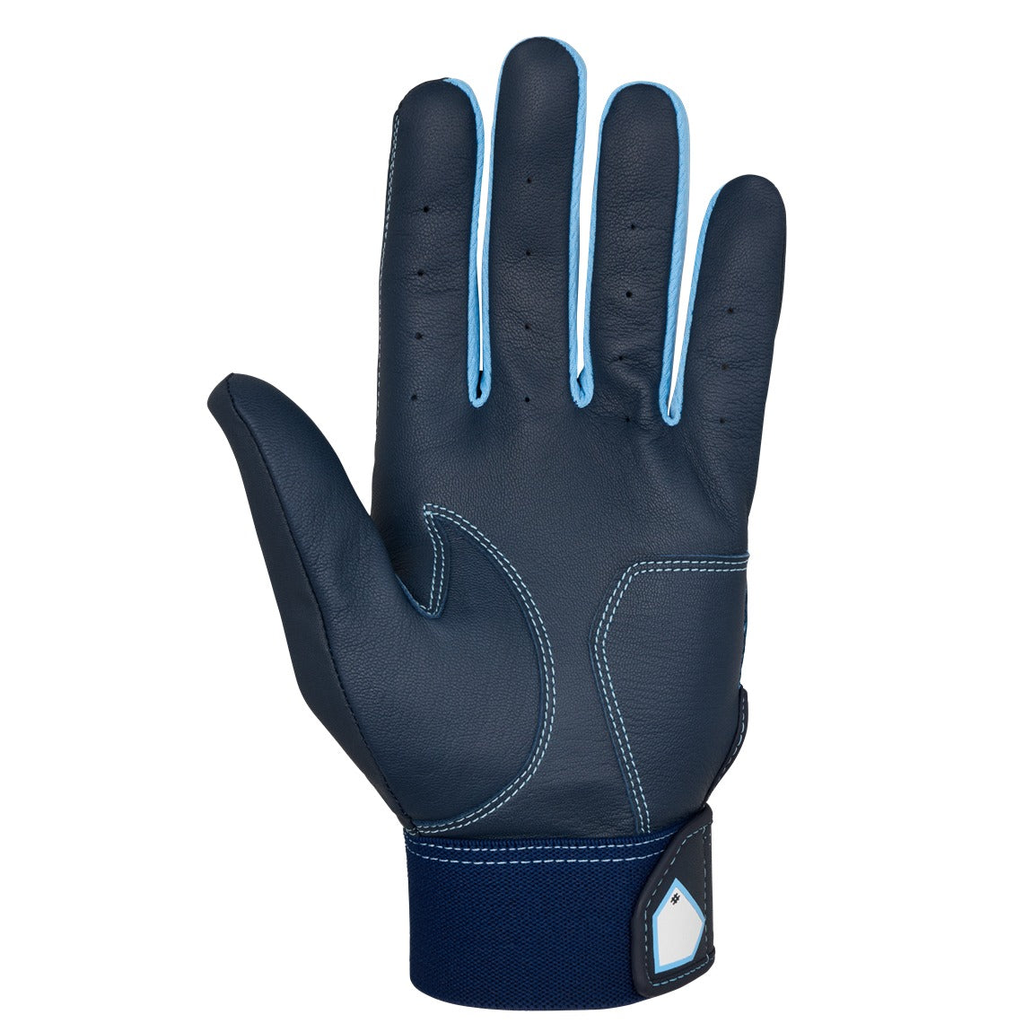 Mizuno MVP batting gloves in navy and light blue, palm view